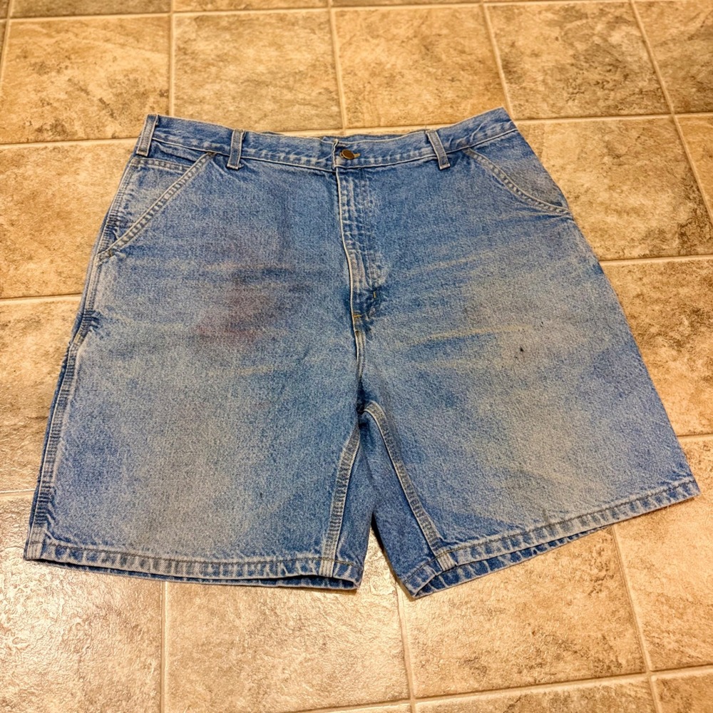 Carhartt B29STW Mens Blue Denim Carpenter Shorts Relaxed Fit Workwear Size 40